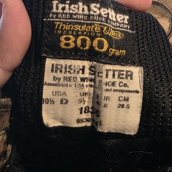 IRISH SETTER Red Wing Camo Hunting Boots 1836 - 800g - Waterproof - Men’s 10.5 - Picture 16 of 16